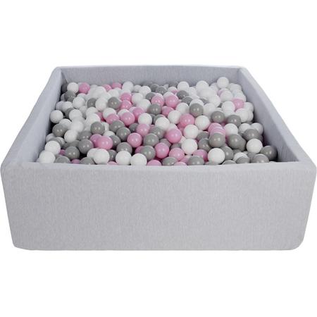 Ballenbak - stevige ballenbad - 120x120 cm - 1200 ballen - wit, roze, grijs.