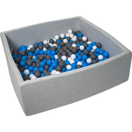 Ballenbak - stevige ballenbad - 120x120 cm - 600 ballen - wit, blauw, grijs.