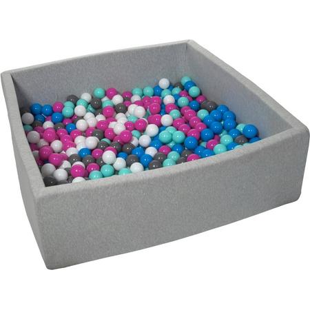 Ballenbak - stevige ballenbad - 120x120 cm - 600 ballen - wit, blauw, roze, grijs, turquoise.