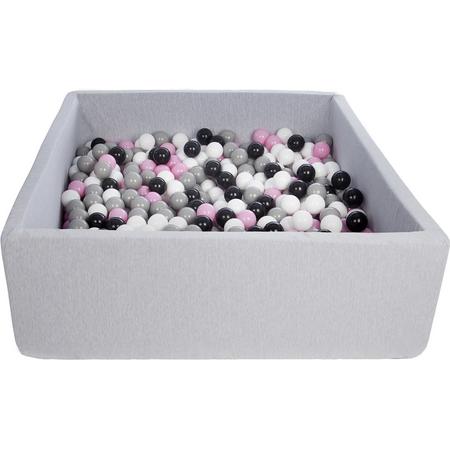 Ballenbak - stevige ballenbad - 120x120 cm - 600 ballen - wit, roze, grijs, zwart.