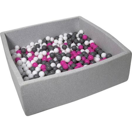 Ballenbak - stevige ballenbad - 120x120 cm - 600 ballen - wit, roze, grijs.