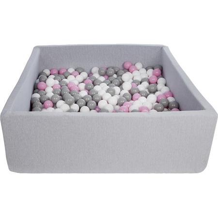 Ballenbak - stevige ballenbad - 120x120 cm - 600 ballen - wit, roze, grijs.