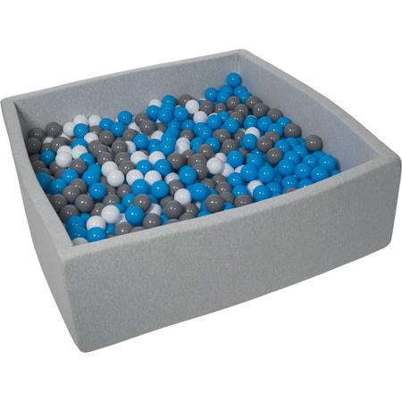 Ballenbak - stevige ballenbad - 120x120 cm - 900 ballen - wit, blauw, grijs.