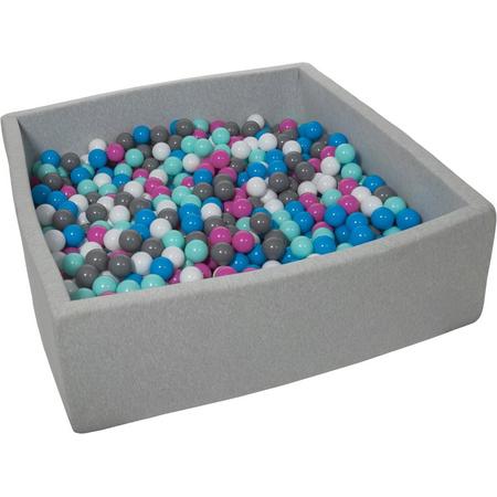 Ballenbak - stevige ballenbad - 120x120 cm - 900 ballen - wit, blauw, roze, grijs, turquoise.