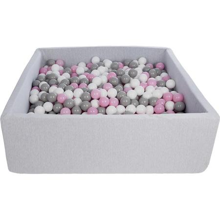 Ballenbak - stevige ballenbad - 120x120 cm - 900 ballen - wit, roze, grijs.