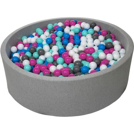 Ballenbak - stevige ballenbad - 125 cm - 1200 ballen - wit, blauw, roze, grijs, turquoise.