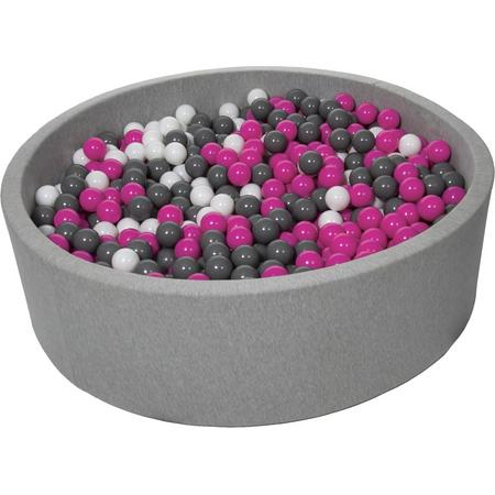 Ballenbak - stevige ballenbad - 125 cm - 1200 ballen - wit, roze, grijs.