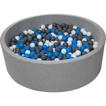 Ballenbak - stevige ballenbad - 125 cm - 900 ballen - wit, blauw, grijs.