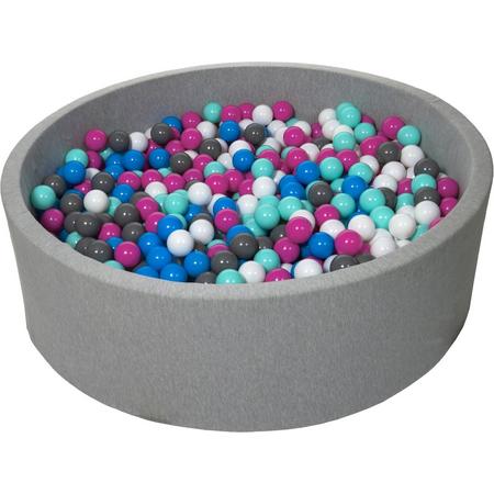 Ballenbak - stevige ballenbad - 125 cm - 900 ballen - wit, blauw, roze, grijs, turquoise.
