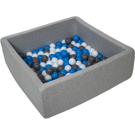 Ballenbak - stevige ballenbad - 90x90 cm - 150 ballen - wit, blauw, grijs.