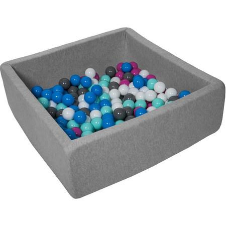 Ballenbak - stevige ballenbad - 90x90 cm - 150 ballen - wit, blauw, roze, grijs, turquoise.