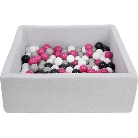 Ballenbak - stevige ballenbad - 90x90 cm - 150 ballen - wit, roze, grijs, zwart.