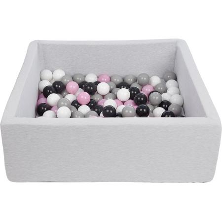 Ballenbak - stevige ballenbad - 90x90 cm - 150 ballen - wit, roze, grijs, zwart.