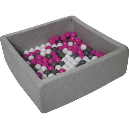 Ballenbak - stevige ballenbad - 90x90 cm - 150 ballen - wit, roze, grijs.