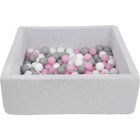 Ballenbak - stevige ballenbad - 90x90 cm - 150 ballen - wit, roze, grijs.
