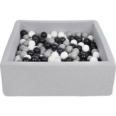 Ballenbak - stevige ballenbad - 90x90 cm - 300 ballen - Wit, grijs, zwart.