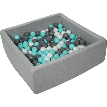 Ballenbak - stevige ballenbad - 90x90 cm - 300 ballen - wit, grijs, turquoise.