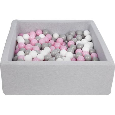 Ballenbak - stevige ballenbad - 90x90 cm - 300 ballen - wit, roze, grijs.