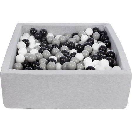 Ballenbak - stevige ballenbad - 90x90 cm - 450 ballen - Wit, grijs, zwart.