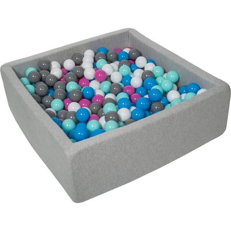 Ballenbak - stevige ballenbad - 90x90 cm - 450 ballen - wit, blauw, roze, grijs, turquoise.