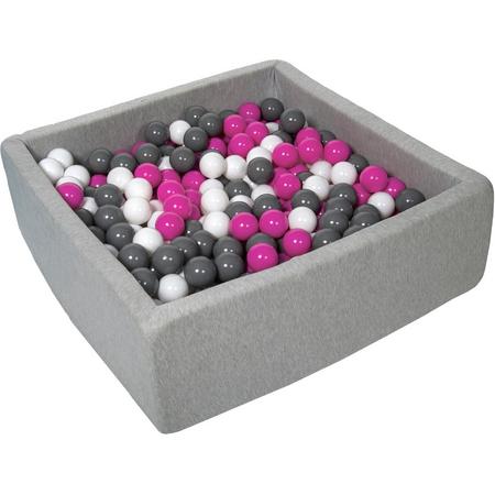 Ballenbak - stevige ballenbad - 90x90 cm - 450 ballen - wit, roze, grijs.