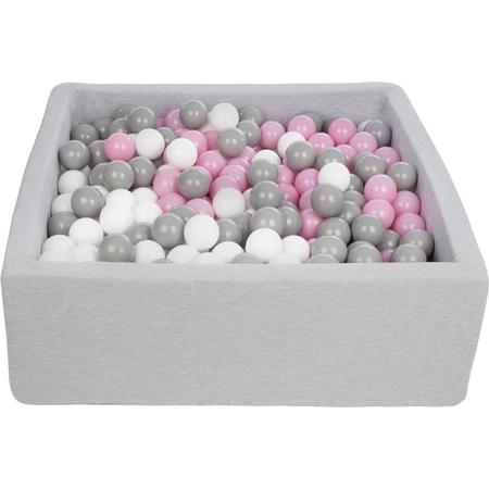 Ballenbak - stevige ballenbad - 90x90 cm - 450 ballen - wit, roze, grijs.