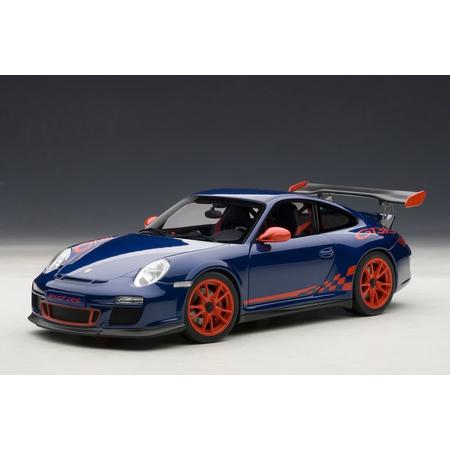 AutoArt 1:18 Porsche 911 (997 mk II) GT3 RS 3.8, Blauw metallic met rode striping