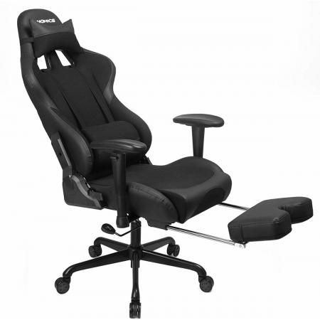 Gaming Chair – Game Stoel – Wijde rugleuning – Verstelbare Kussens – Voetsteun – Zwart