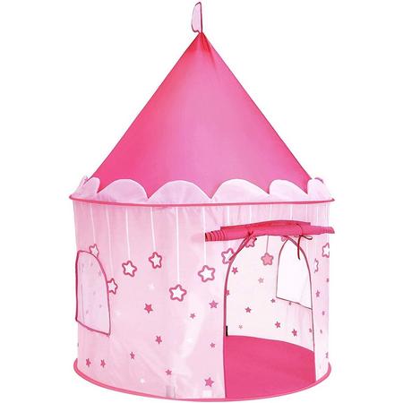 Speeltent, prinses kasteel voor meisjes, peuters, speelhuisje voor binnen en buiten, Opvouwbaar, met draagtas, roze