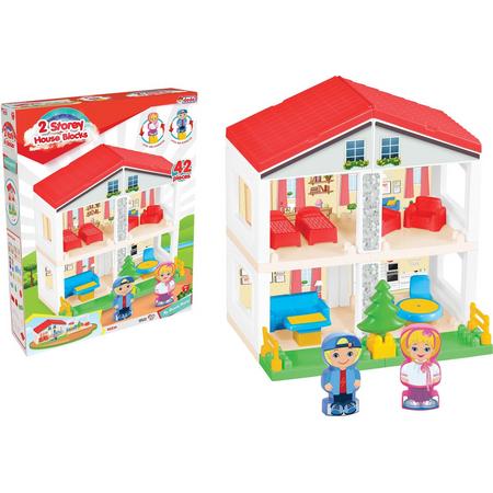 Poppenhuis - Rood - speelgoed 2 jaar - speelgoed 3 jaar - speelgoed 4 jaar - meisje - Barbiehuis - 42 delige  poppenhuis