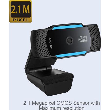 Adesso CyberTrack H5 webcam 2,1 MP 1920 x 1080 Pixels USB 3.2 Gen 1 (3.1 Gen 1) Zwart, Blauw