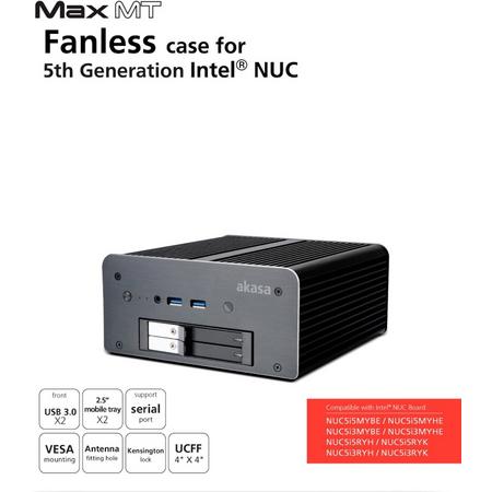 Akasa Max MT fanless case for Intel NUC - 2 bay 2.5