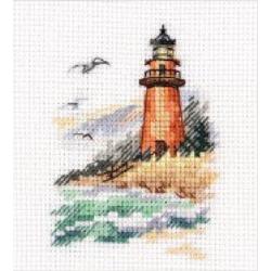 Borduurpakket ALISA - Cold Sea Shore, Lighthouse - Koude zeekust, Vuurtoren - telpatroon om zelf te borduren