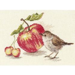 Vogel met appel borduren (pakket)