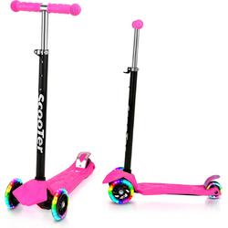 Kinderstep - Step -  Met lichtgevende wielen - voor Jongens en Meisjes - Vanaf 3-12 Jaar - In 4 hoogtes verstelbaar - Aluminium -  Roze