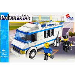 AlleBlox - PolitieBusje - Kinderspeelgoed - Constructiespeelgoed - Blauw/Wit - 16x8x6 cm