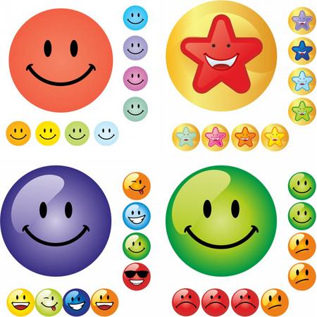 Beloningsstickers Set Groot Smiley - 4 x A5 vel met 19mm stickers - Belonen met stickers