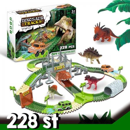 Allerion Dino Racebaan – 228-delig – Dinosaurussen en Auto’s – Met veel Attributen