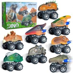 Allerion Dino Trek Auto’s – Set van 8 Verschillende – Voertuigen met Dinosaurussen