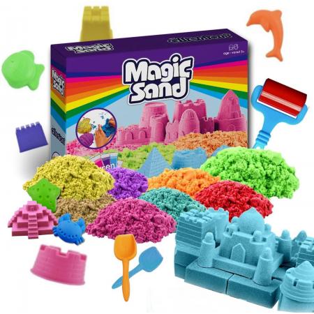 Allerion Magic Kinetic Sand Set – 8 Verschillende Kleuren – Inclusief Zandbak Speelgoed