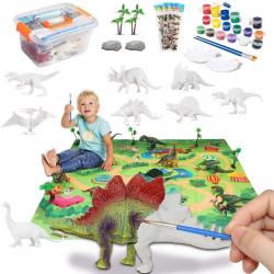 Allerion® Dino Schilder Set - Schilder set - Met 8 verschillende dinos - Dinosaurussen - DIY Beschilderen - Complete speelset - Inclusief attributen en XL speelmat