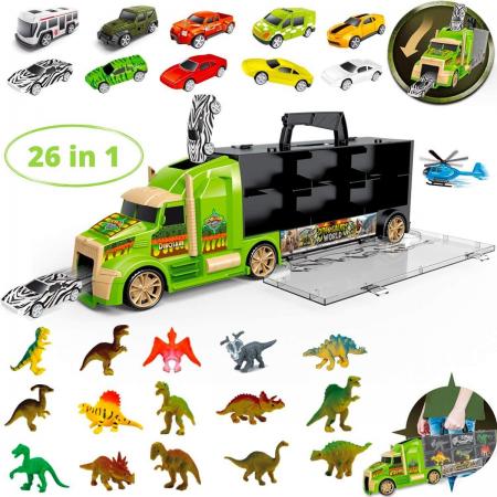 Allerion® Dinosaurus Auto Speelgoedset - XL Speelgoed set - 26 delig - Stimuleert creativiteit - Maak jouw eigen dino park