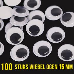Allernieuwste.nl® 100 Stuks Wiebelogen 15 mm - Bewegende Zelfklevende Wiebel Oogjes 1,5 cm - Creatieve Knutsel Ogen 15mm - wit zwart