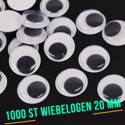 Allernieuwste.nl® 1000 Stuks Wiebelogen 20 mm - Bewegende Zelfklevende Wiebel Oogjes 2 cm - Creatieve Knutsel Ogen 20mm - wit zwart