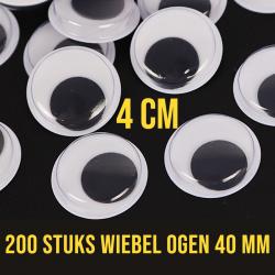Allernieuwste.nl® 200 Stuks Wiebelogen 40 mm - Bewegende Zelfklevende Wiebel Oogjes 4 cm - Creatieve Knutsel Ogen 40mm - wit zwart