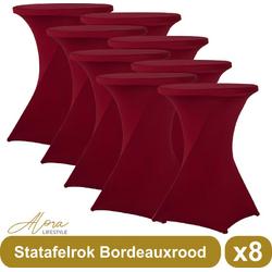 Alora Statafelrok bordeauxrood 80 cm per 8 - Alora tafelrok voor statafel - Statafelhoes - Bruiloft - Cocktailparty - Stretch Rok - Set van 8