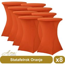 Alora Statafelrok oranje 80 cm per 8 - Alora tafelrok voor statafel - Statafelhoes - Bruiloft - Cocktailparty - Stretch Rok - Set van 8