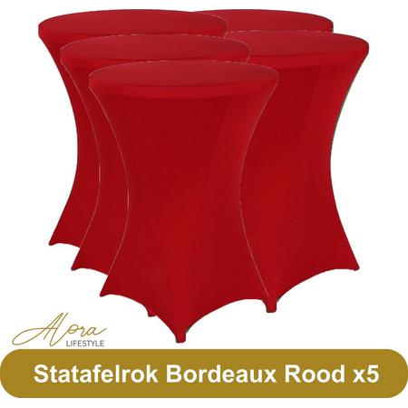 Statafelrok Bordeauxrood 80 cm per 5 - Alora tafelrok voor statafel - Statafelhoes - Bruiloft - Cocktailparty - Stretch Rok - Set van 5