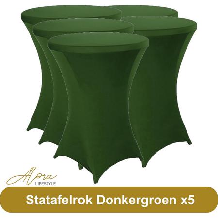 Statafelrok Donkergroen 80 cm per 5 - Alora tafelrok voor statafel - Statafelhoes - Bruiloft - Cocktailparty - Stretch Rok - Set van 5