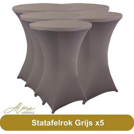 Statafelrok Grijs 80 cm per 5 - Alora tafelrok voor statafel - Statafelhoes - Bruiloft - Cocktailparty - Stretch Rok - Set van 5